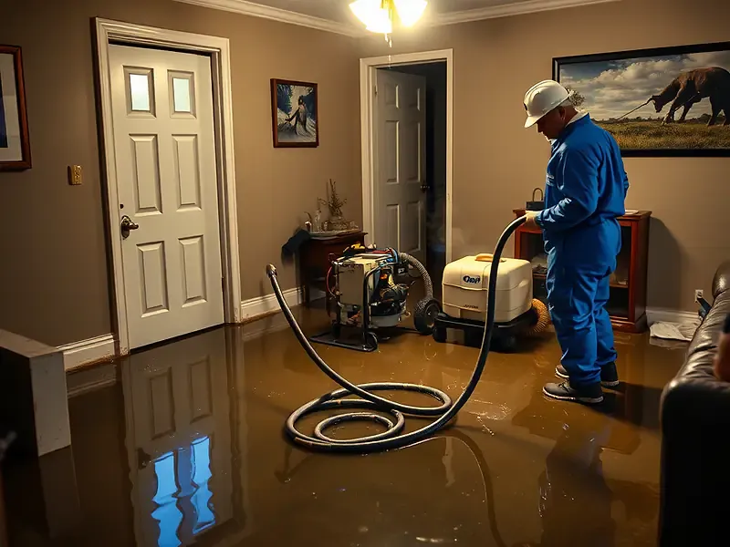 Water extraction and flood cleanup equipment on a residential job